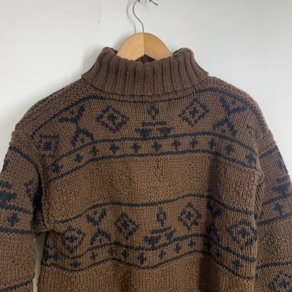 Gap Vintage Wool Brown Fair Isle Chunky Knit Turtleneck Sweater Pullover Size S - Picture 4 of 13